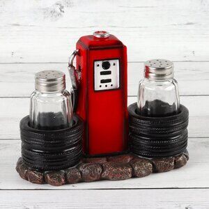 Old Fashioned Gas Station Pump Salt & Pepper Shaker Holder Set